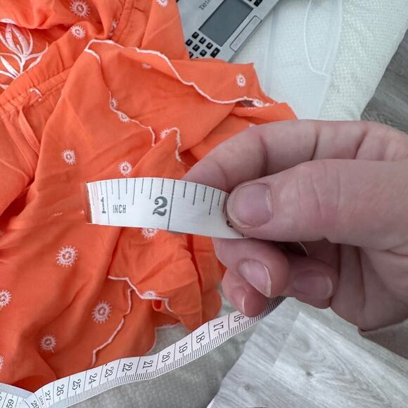 anthropologie coral Orange strappy romper embroidered boho scalloped hem small - Picture 9 of 11